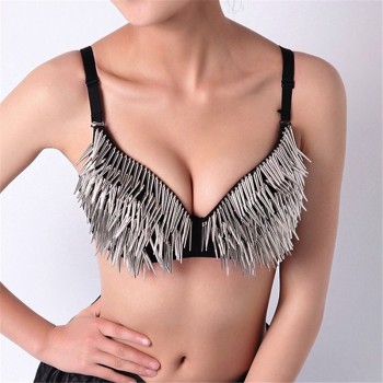 Punk Women Push Up Bra With Rivet Gold Silver Rock Backless Rave Music Festival 